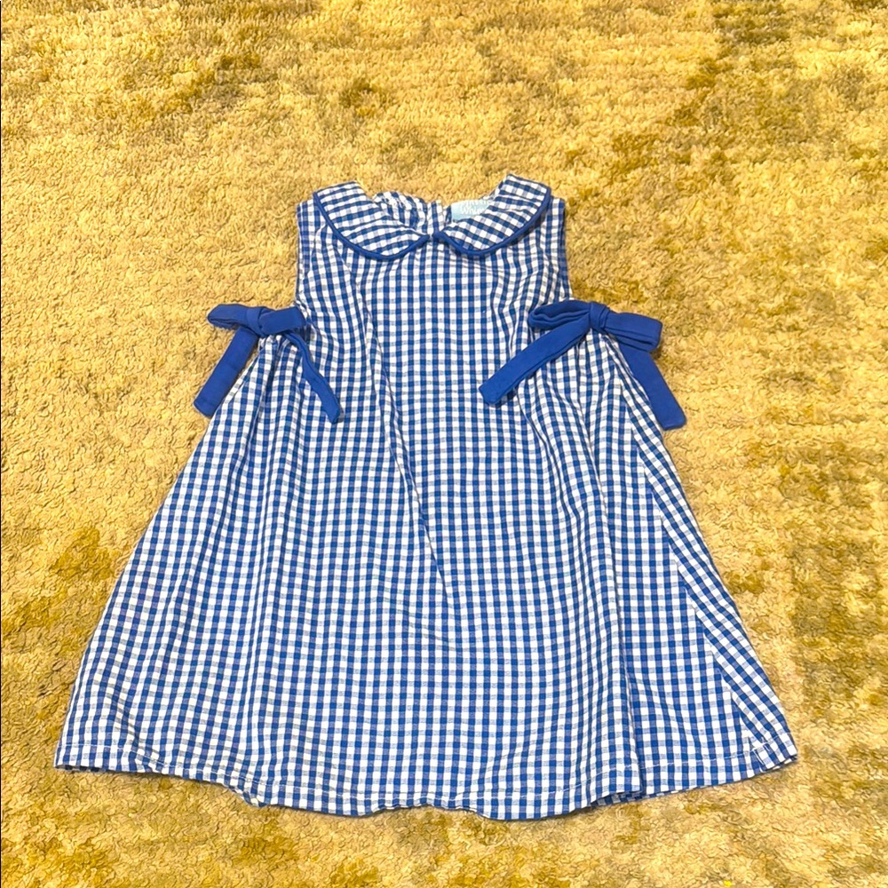 Classic Whimsy Toddler Girl Blue Gingham Bow Dress 2T